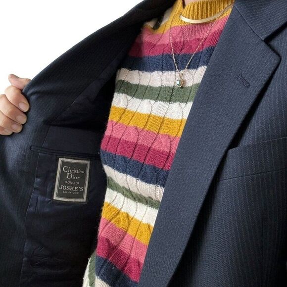 Vintage Christian Dior Unisex Navy Pin Stripe 100% Wool Sport Coat Blazer 40R - Picture 4 of 11